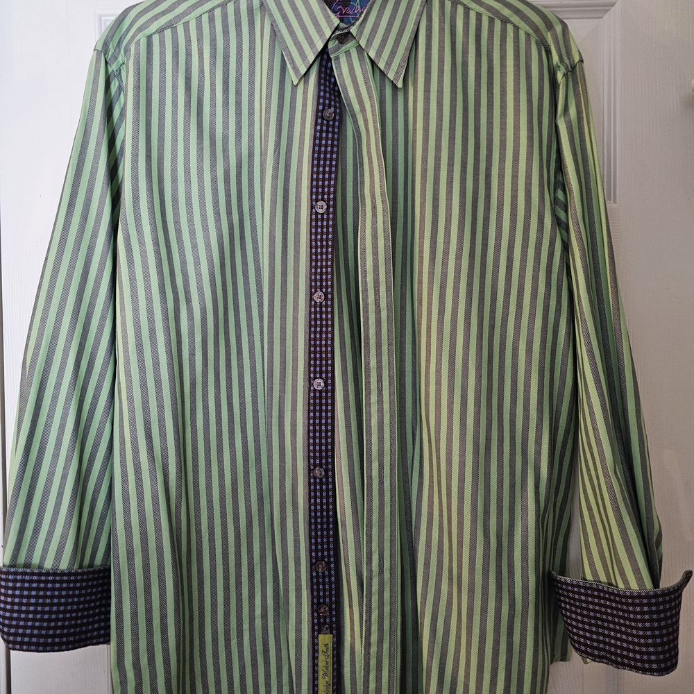 Robert Graham Green and Blue Striped Dress Shirt